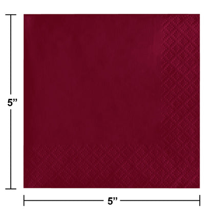 Burgundy 2-Ply Beverage Napkins 600 ct Dimension Image