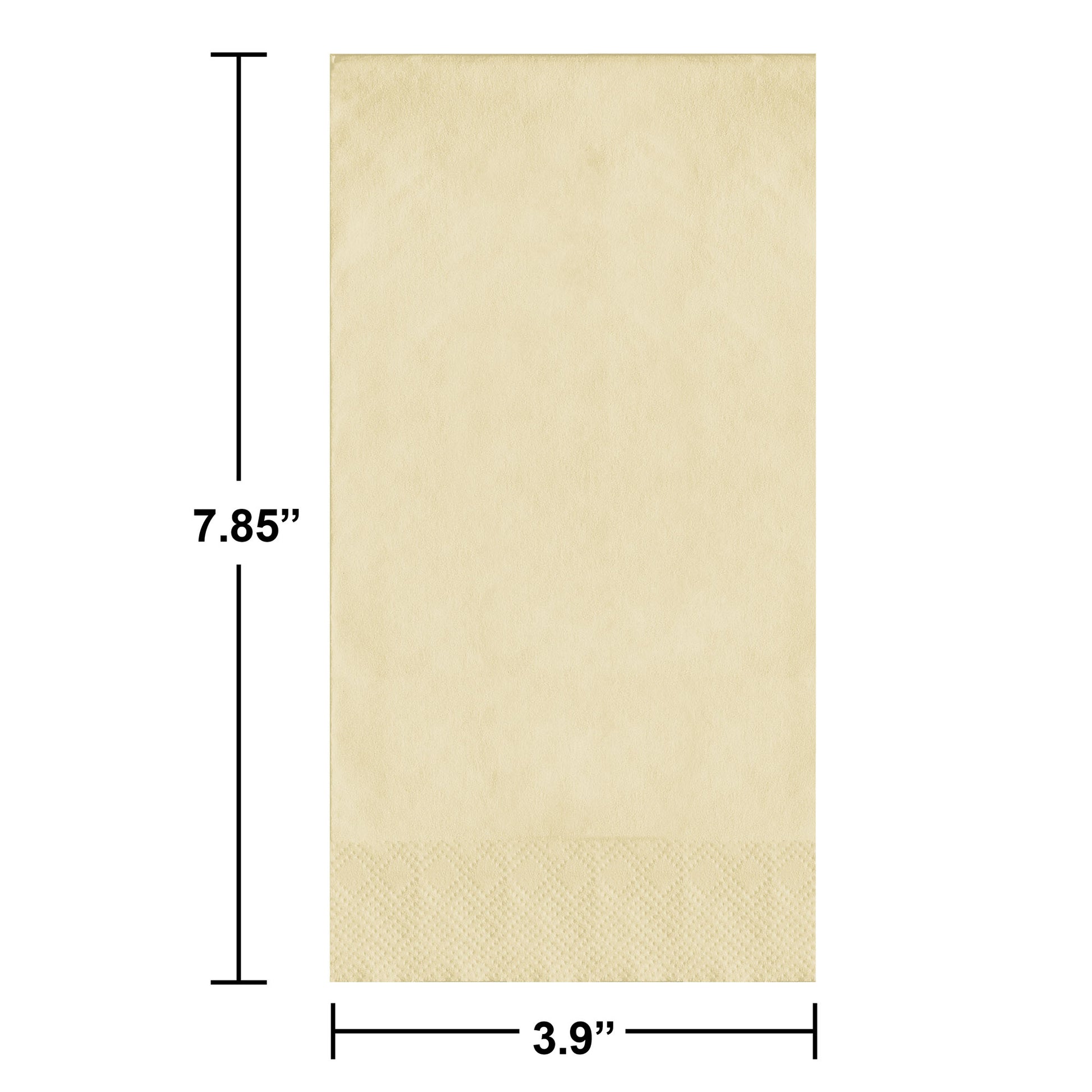 Beige pin embossed napkin with dimensions labeled on a white background