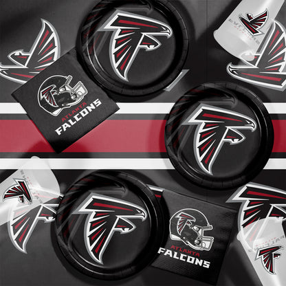Atlanta Falcons logo plates and napkins on a black background