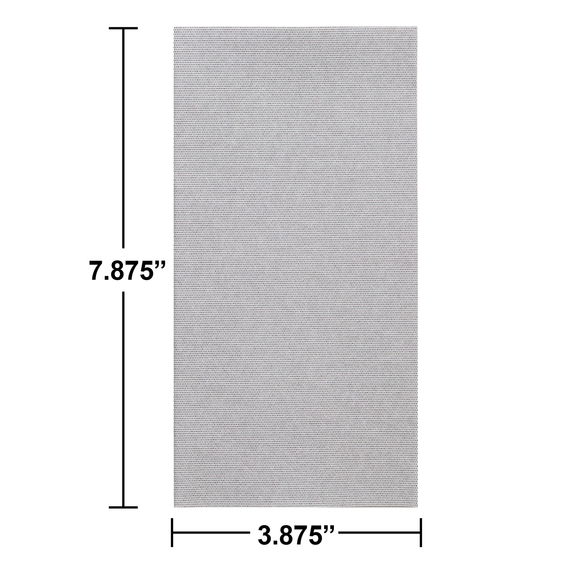 Gray dinner napkin on a white background. Dimensions listed.