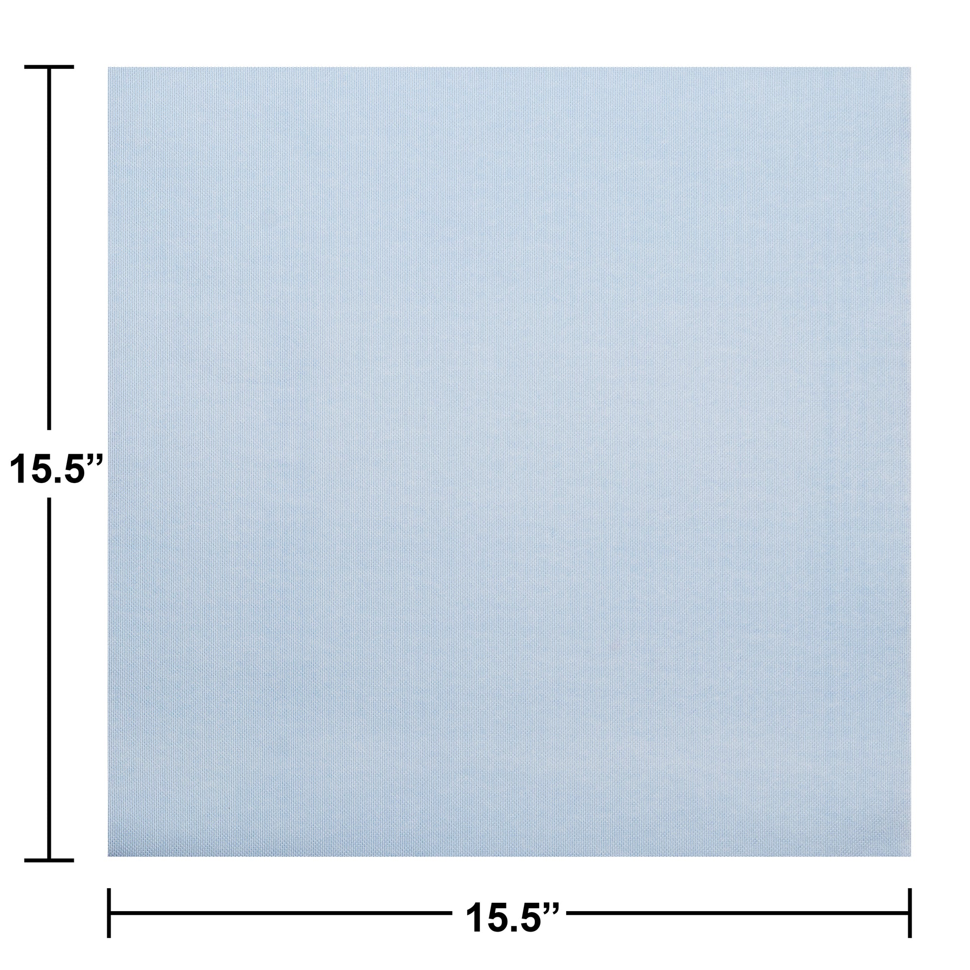 Light blue napkin with dimensions 15.5 inches on each side