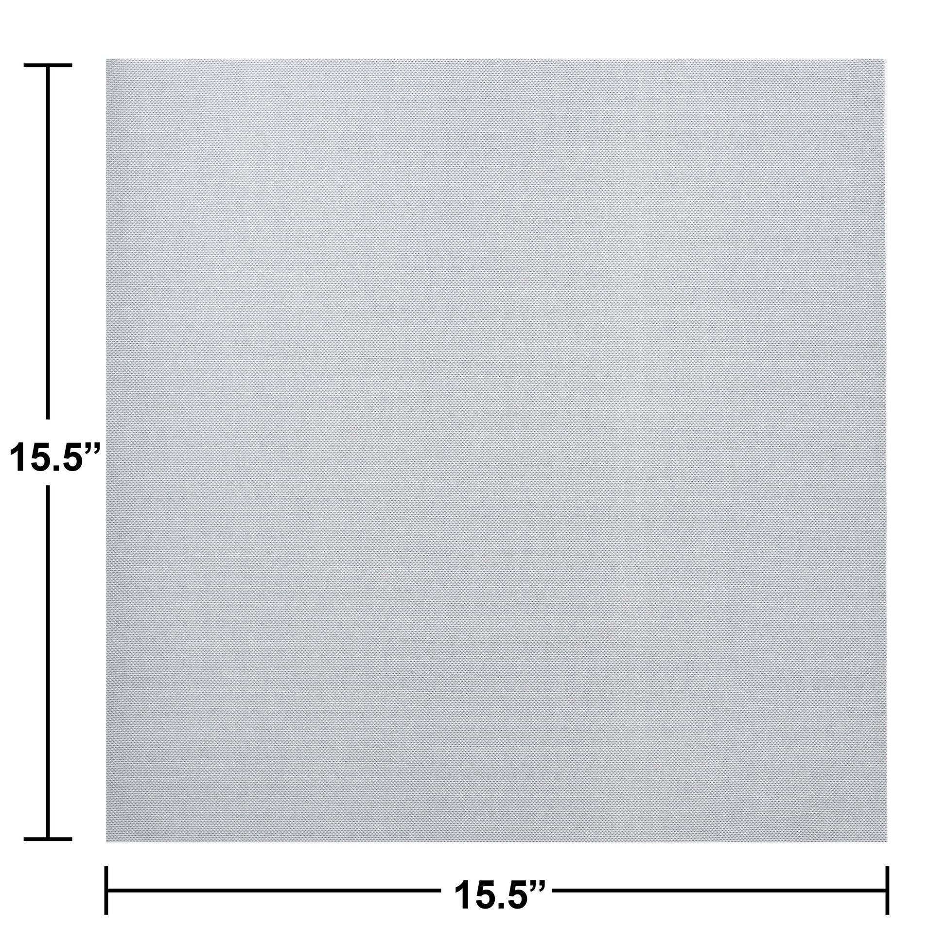 Gray flat pack napkin with dimensions 15.5 inches on each side