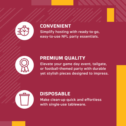 An informational graphic with three benefit callouts on a dark red background: Convenient, Premium Quality, and Disposable, each with a white icon and descriptive text.