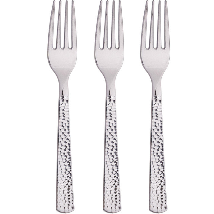 Metallic Silver Hammered Plastic Forks 288 ct
